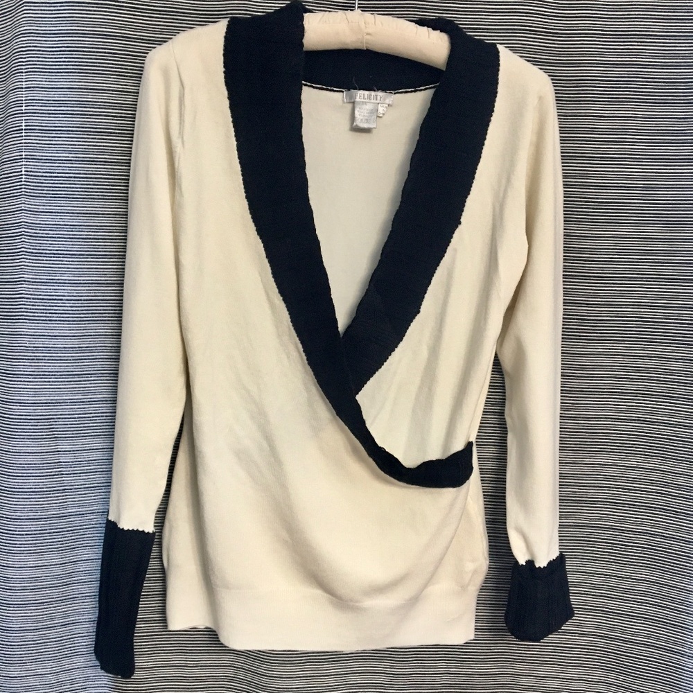 Felicity Front Wrap Cream & Black Sweater in Size Large
